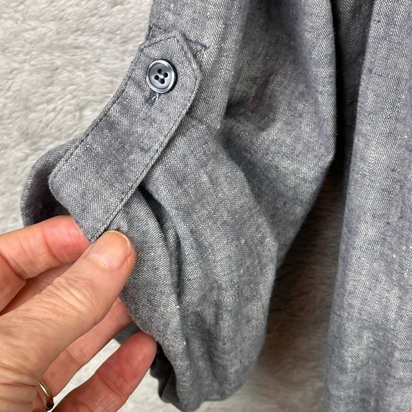 DIALOGUE Beachy Shirt Dress Linen Blend Small Petite Casual Chambray Tie Belt - Picture 6 of 14